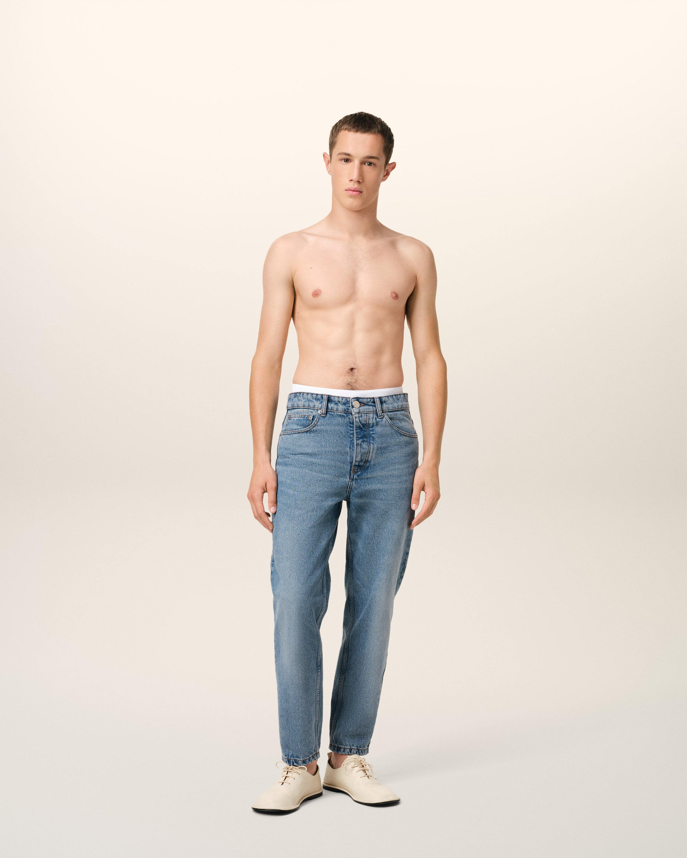 BLUE COTTON TAPERED FIT JEANS - 2