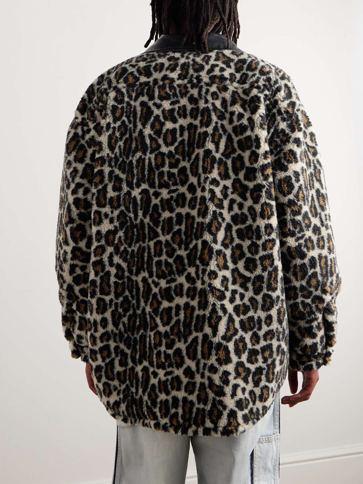 Faux Leather-Trimmed Leopard-Print Faux Fur Shirt Jacket - 4