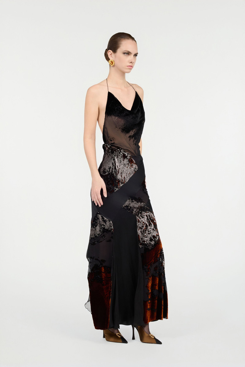 Long Black Dress With Marine Print 3