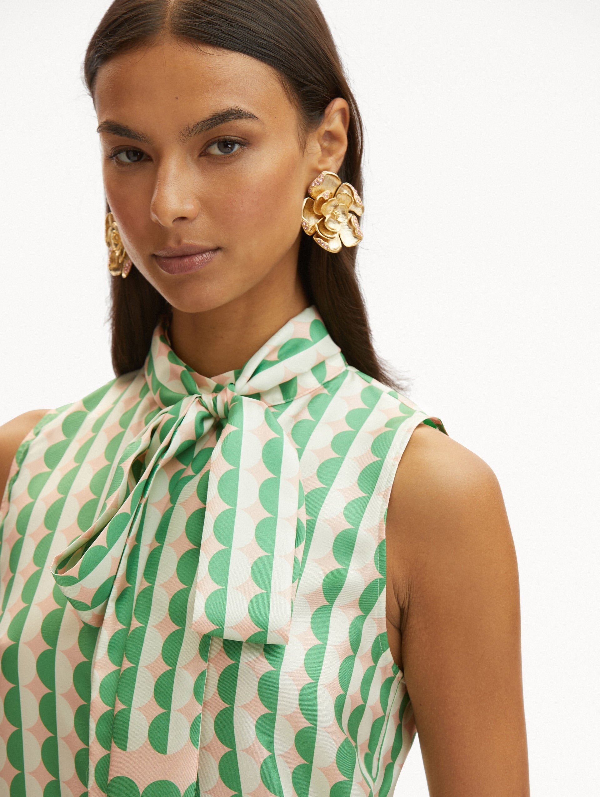 GEOMETRIC CIRCLE SILK TWILL SLEEVELESS BLOUSE - 6