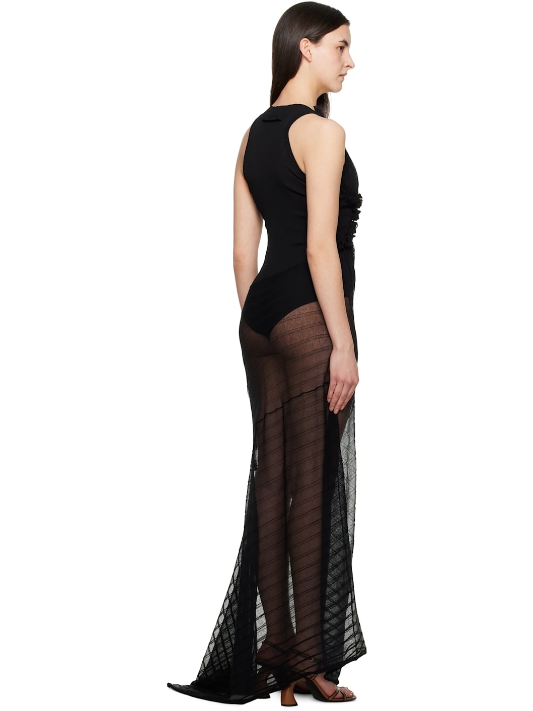 Black Sleeveless Gathered Detail Maxi Dress - 3