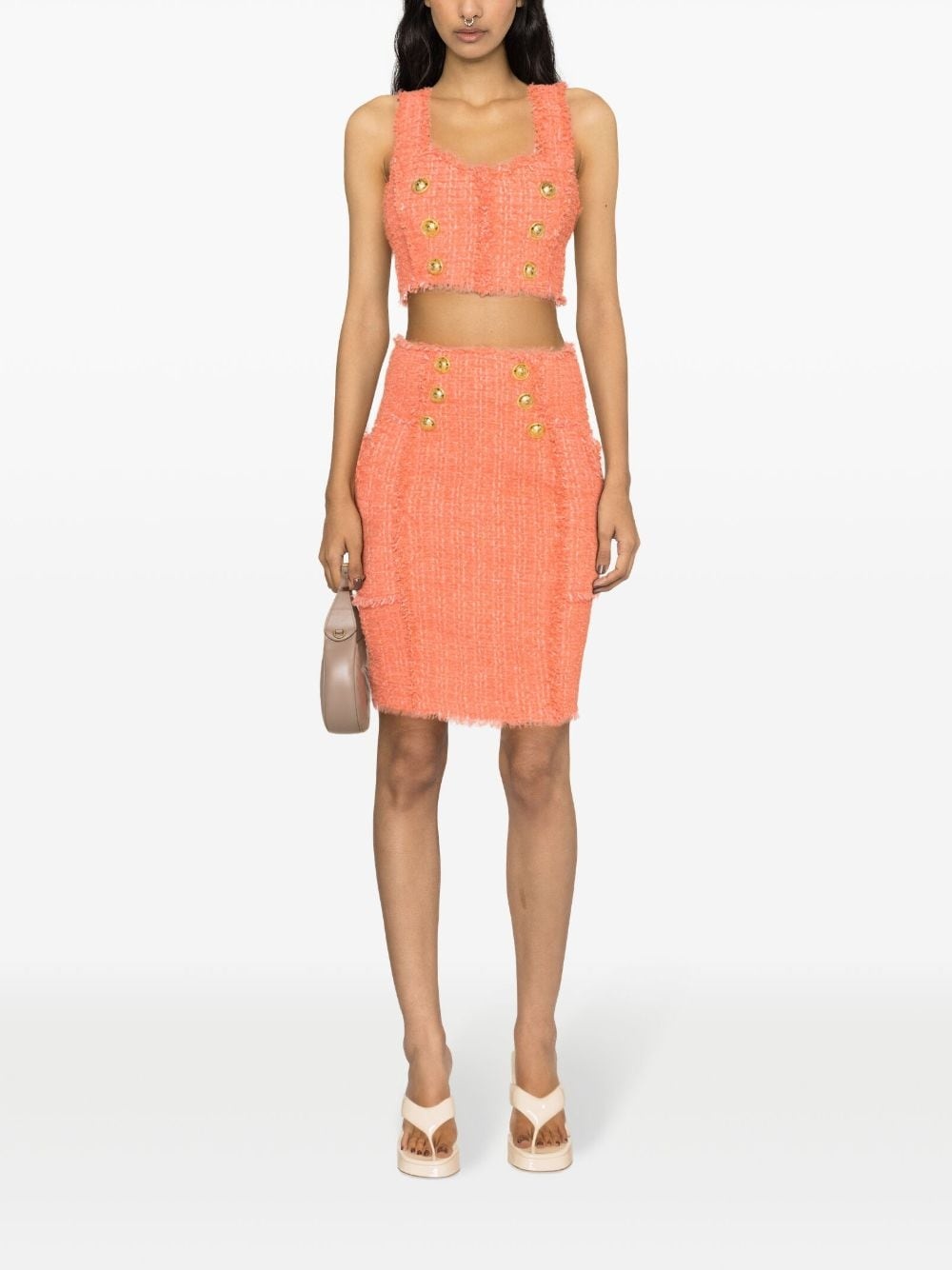 buttoned tweed cropped top - 2