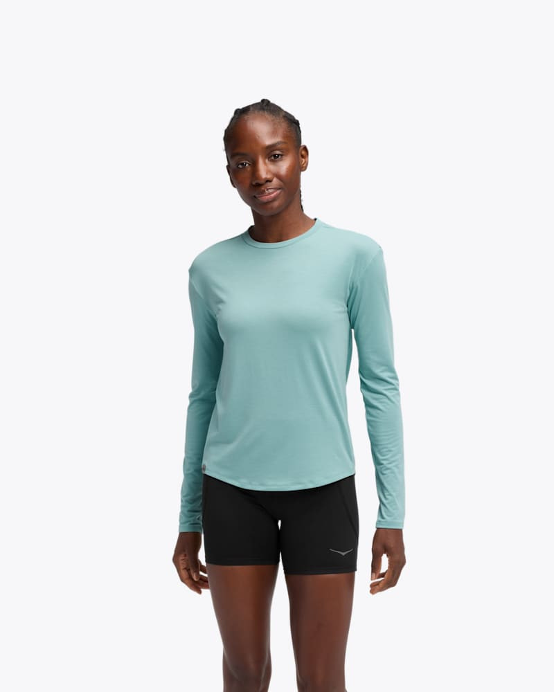 Women's HOKA Essential LS Tee Shirt in Sea Water 1