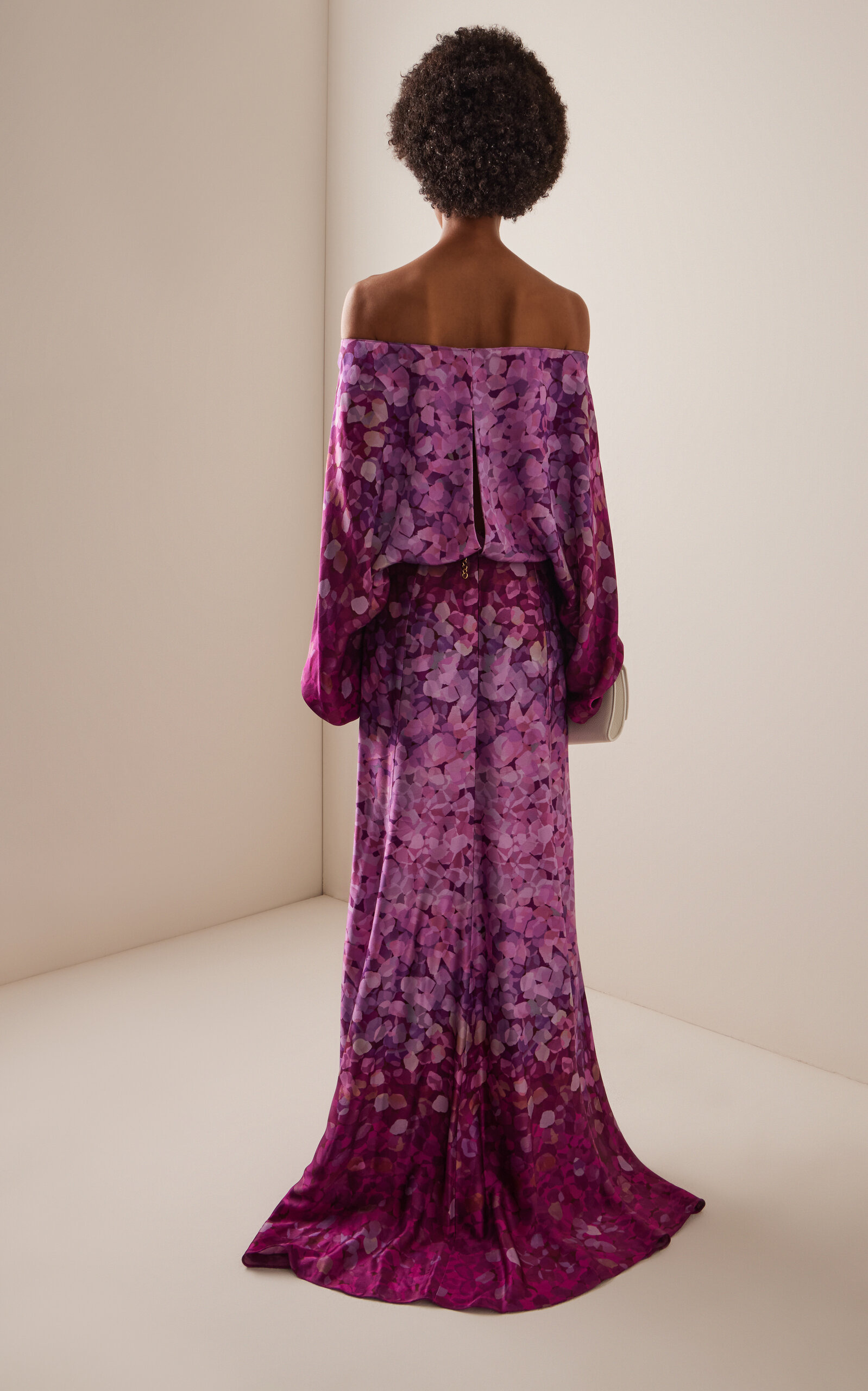 Lorella Belted Off-The-Shoulder Floral Crepe Maxi Dress purple - 4