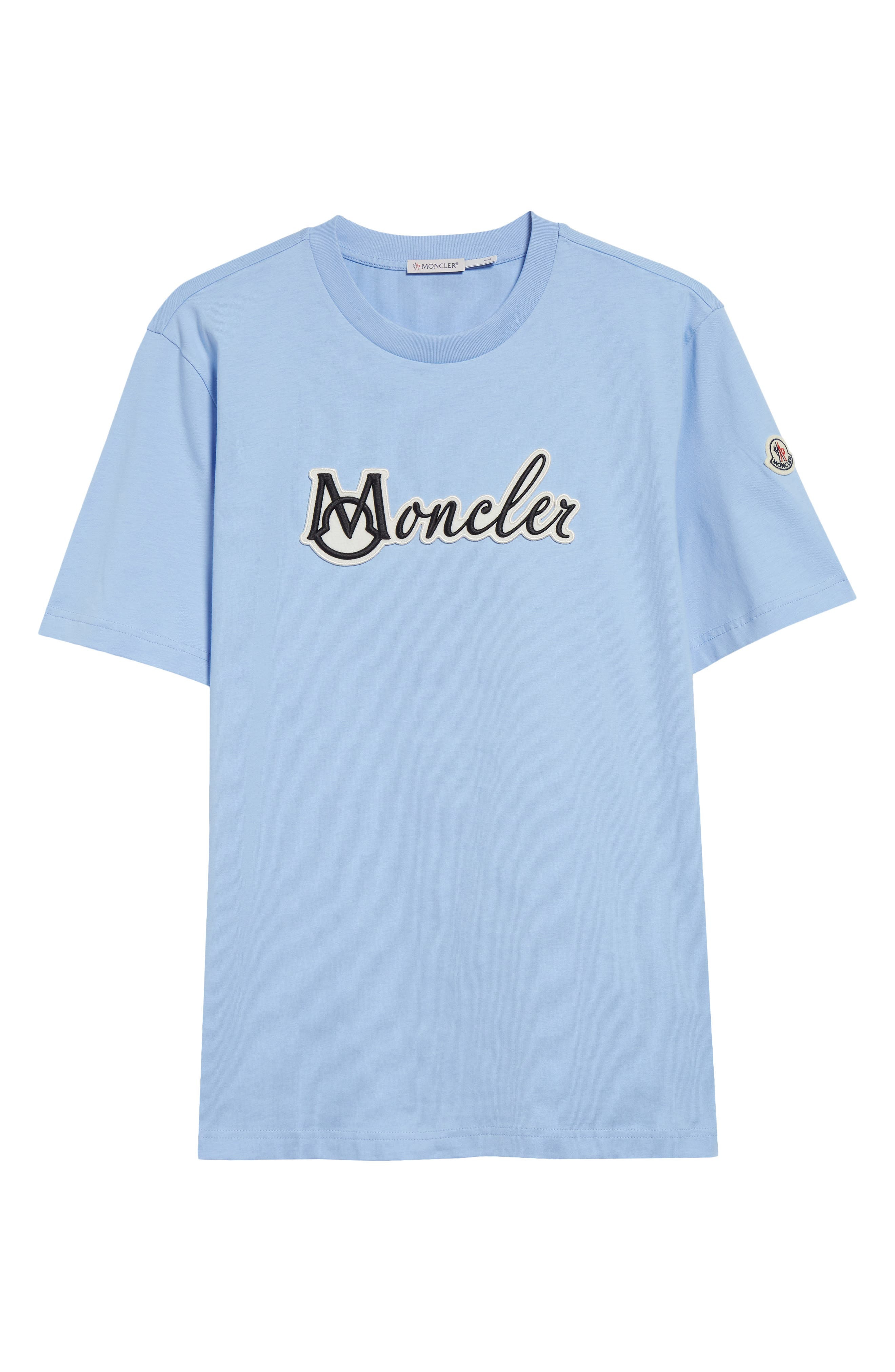 Moncler Logo Embroidered Cotton T-Shirt in Serenity at Nordstrom - 1