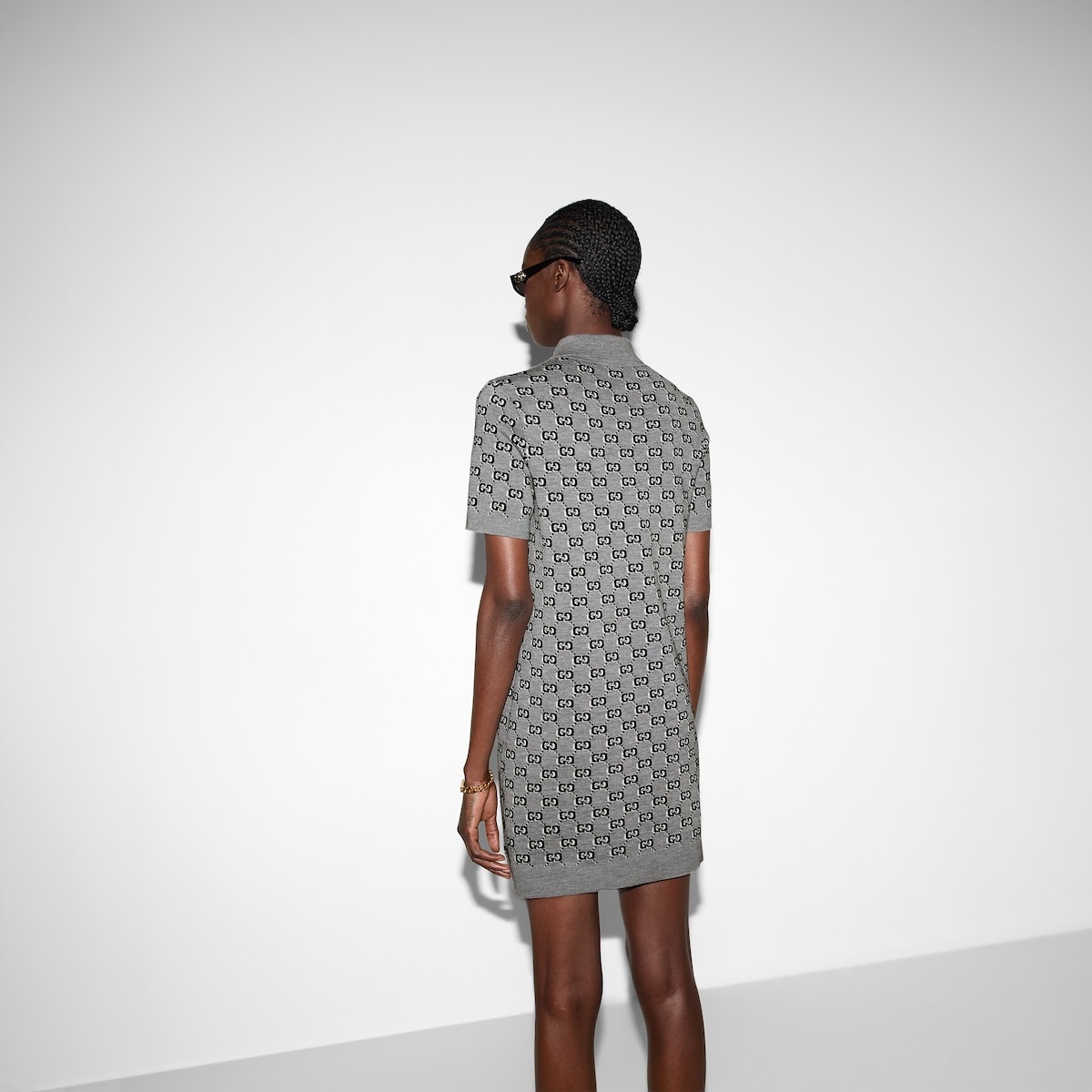 Wool jacquard polo dress with GG Shadow - 4