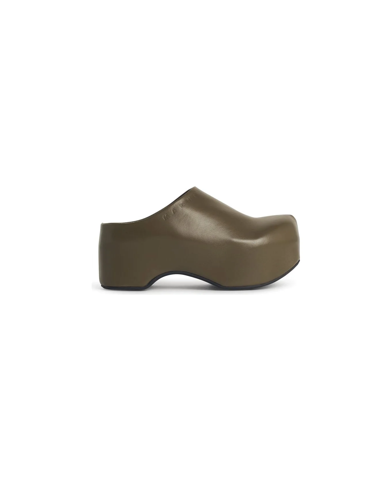 'chunky' Green Leather 'deepsage' Clog Sabots - 1