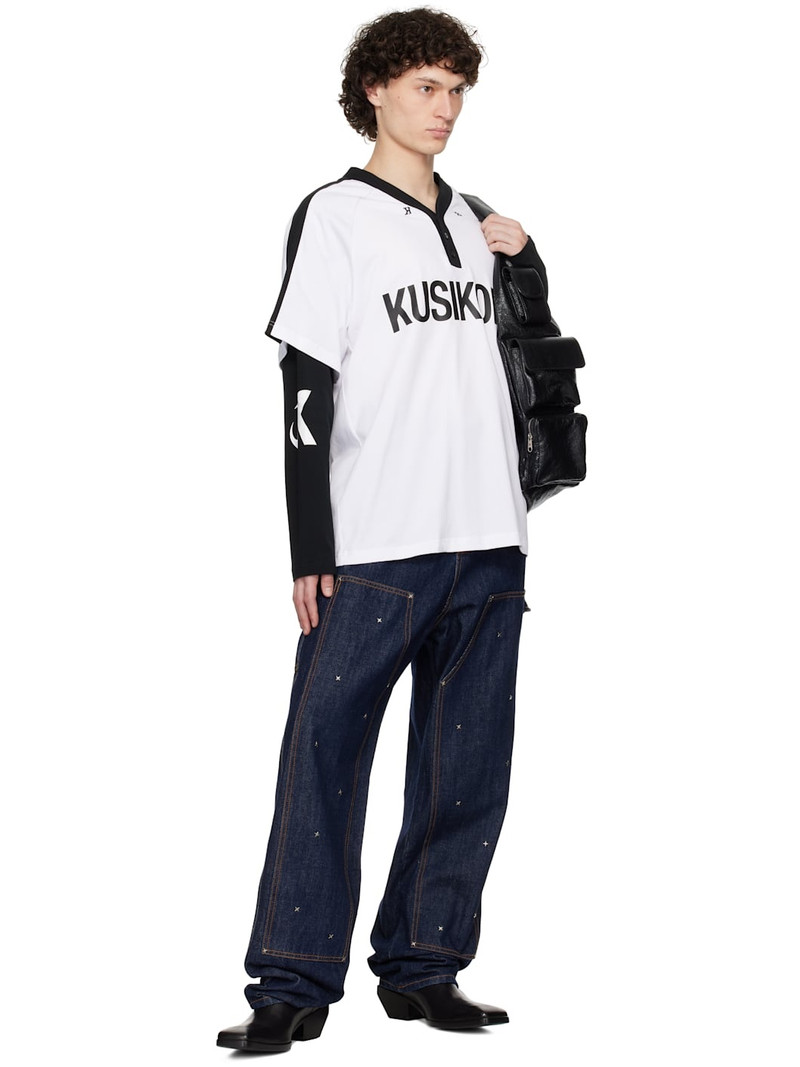 KUSIKOHC Black & White Baseball Long Sleeve Polo outlook
