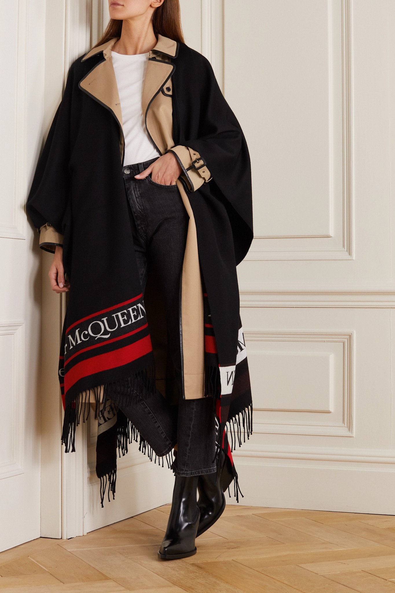 Oversized fringed wool and cashmere-blend jacquard cape - 2