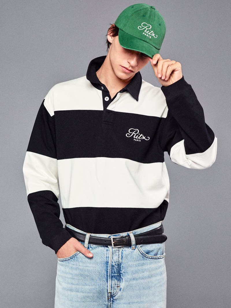 FRAME Ritz Rugby Polo Shirt in Cream/Black outlook