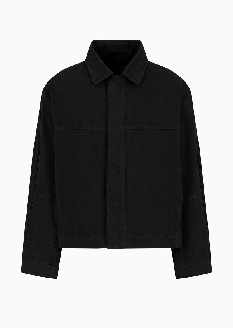 Garment-dyed bull denim jacket with Mon Amour print 1