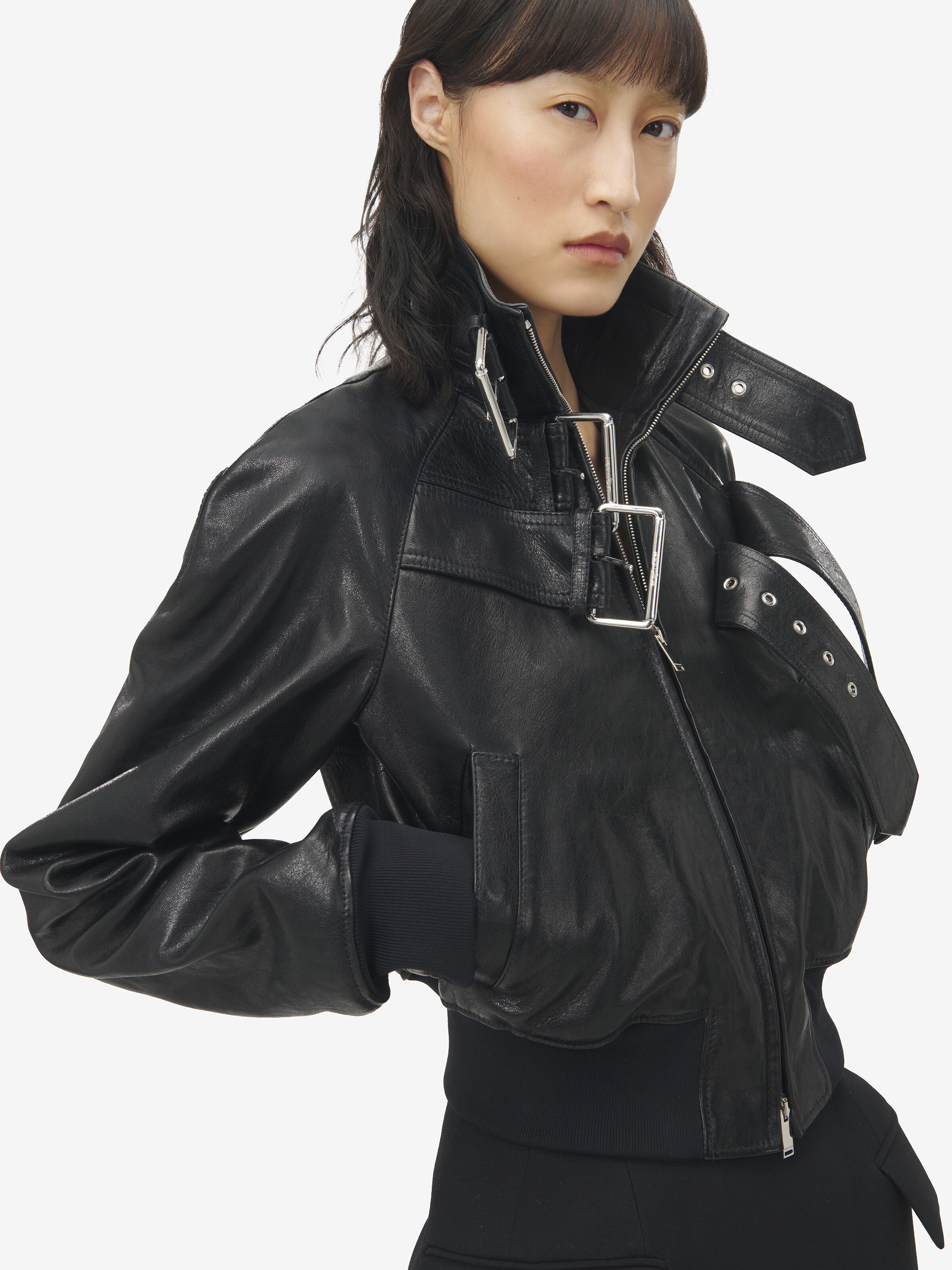 Belt Detail Leather Jacket - 6