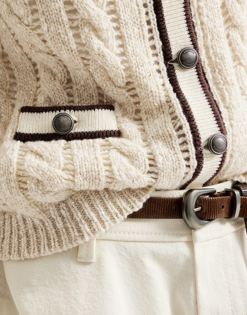 Soft virgin wool and cashmere diamond yarn cable knit cardigan 4