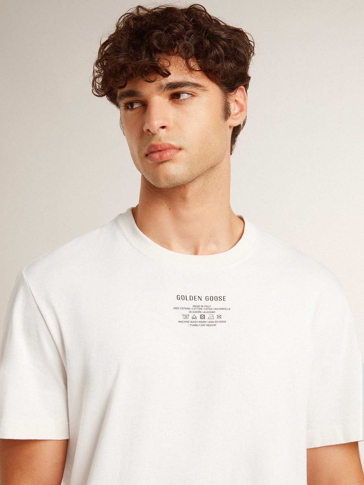 Men's worn-white cotton T-shirt with black lettering - 5
