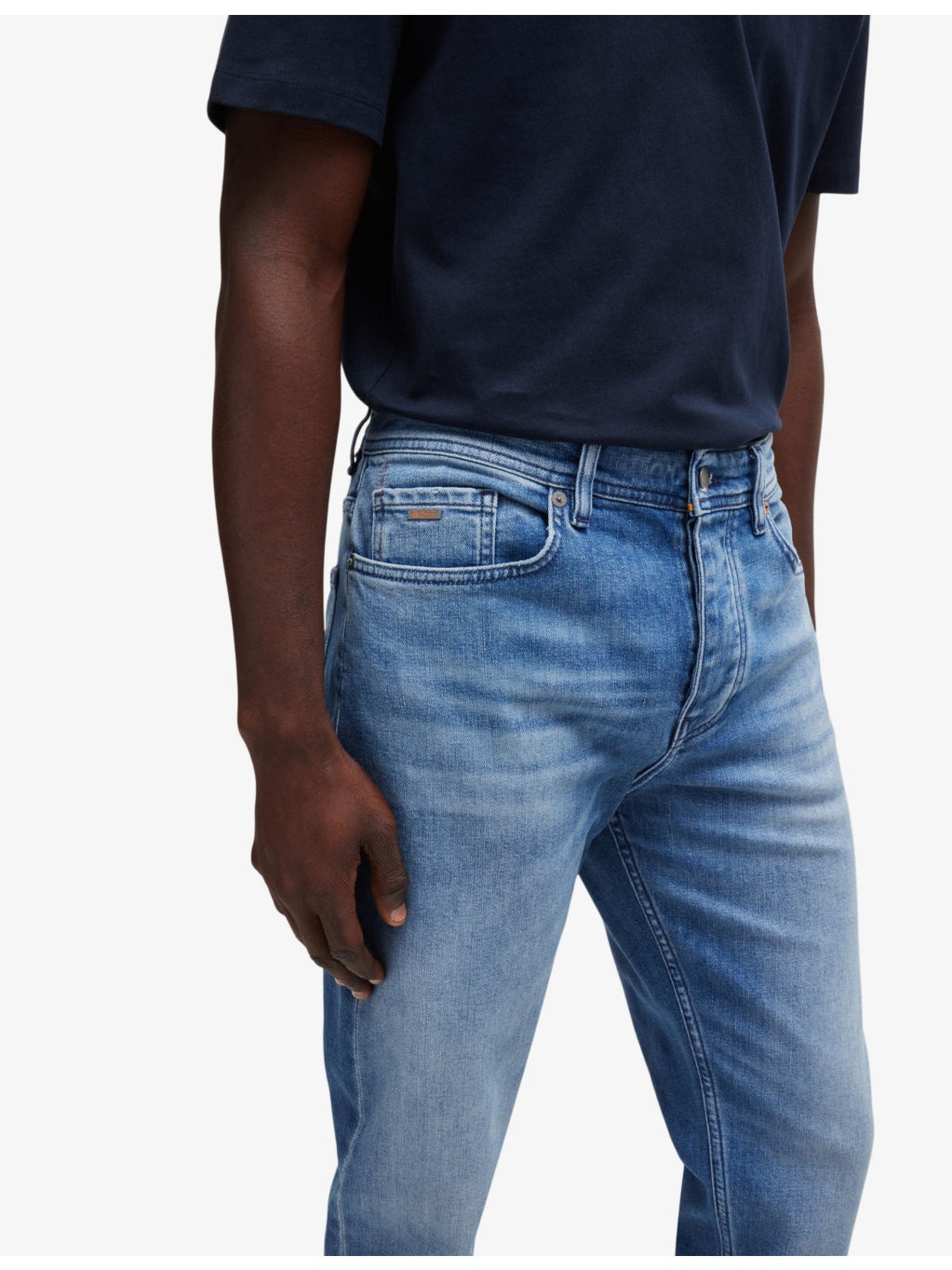 Regular-fit straight-leg faded stretch-denim jeans - 5