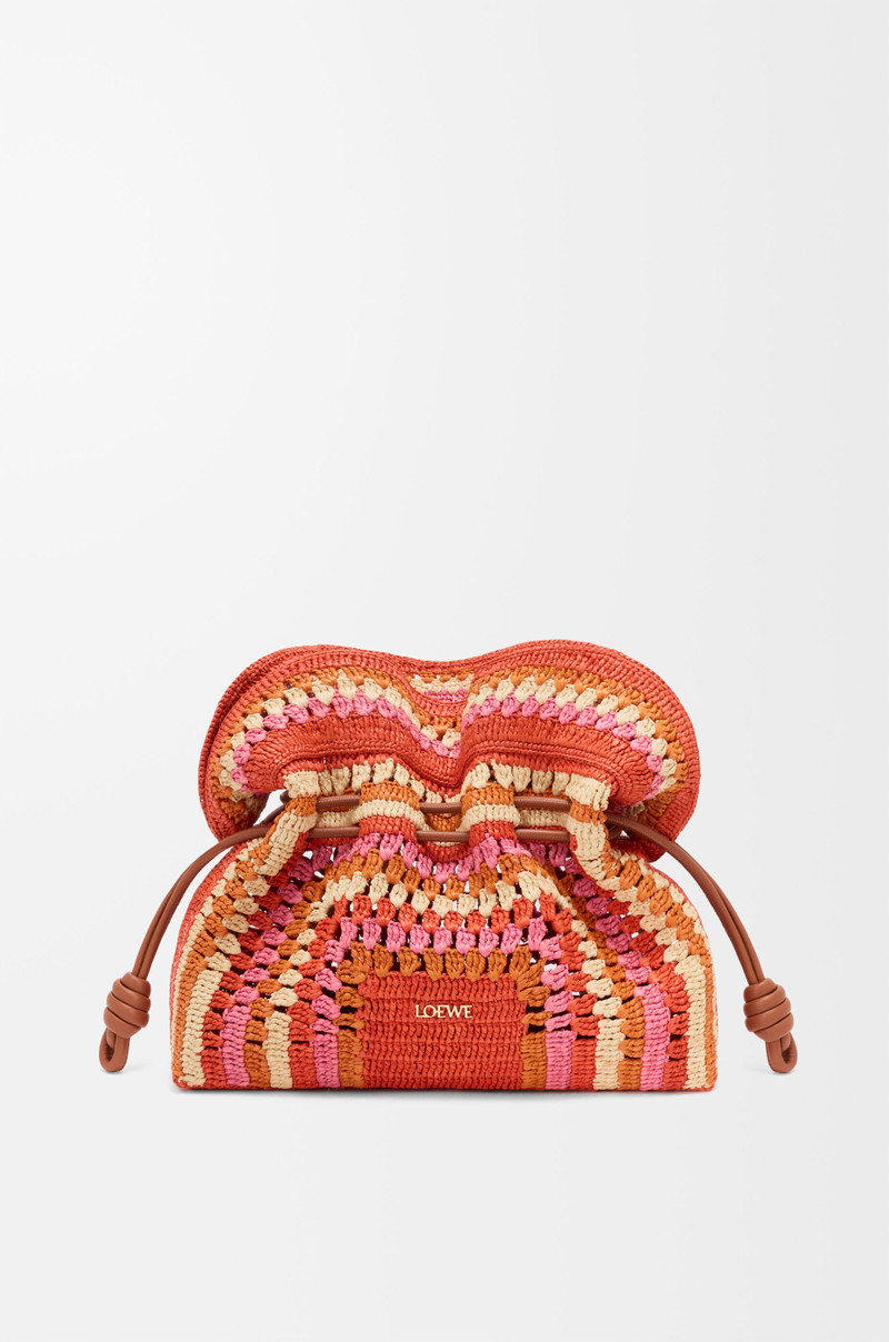 Medium Flamenco clutch in raffia and calfskin 1