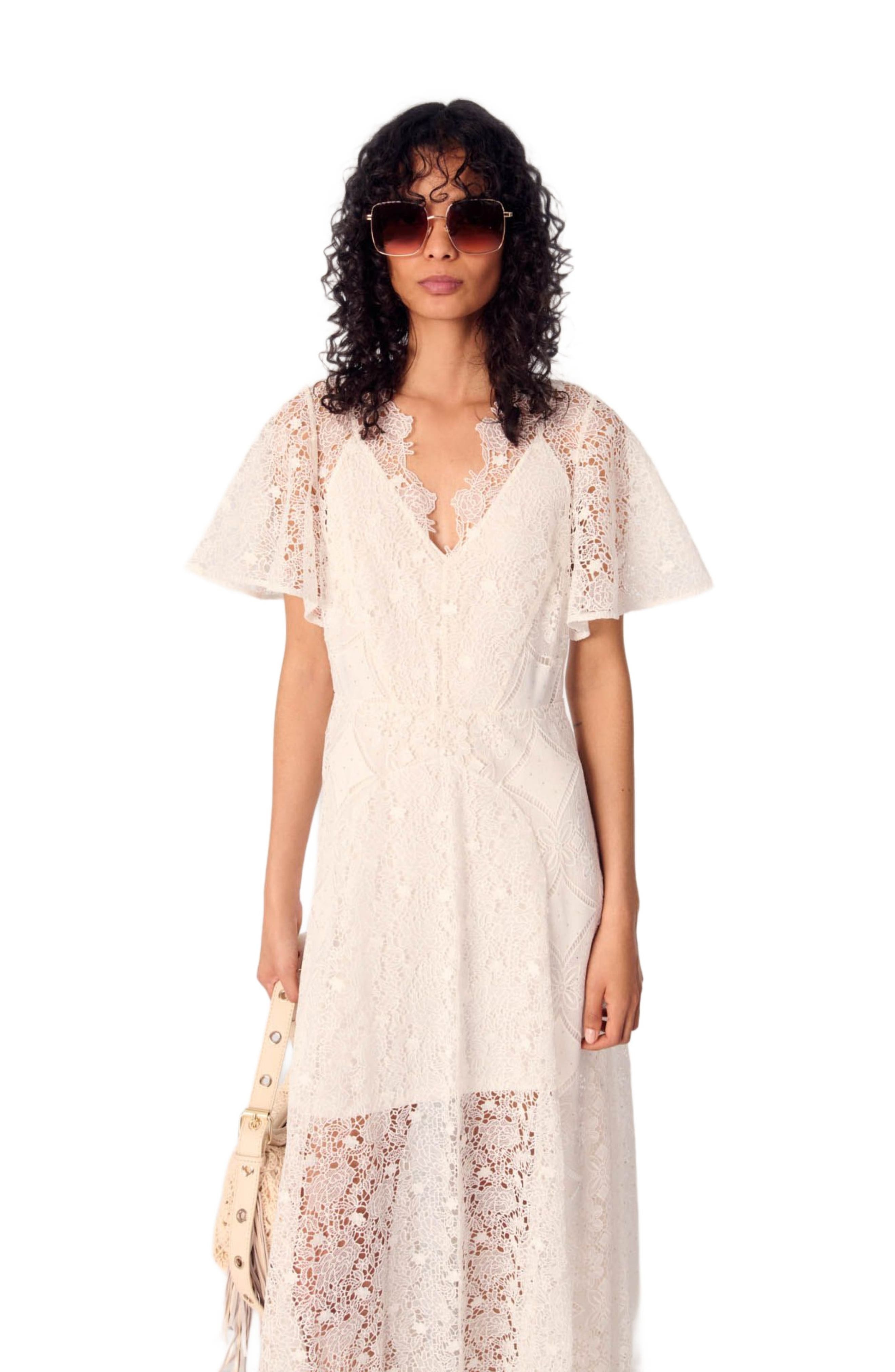 maje Floral guipure maxi dress in White at Nordstrom - 5