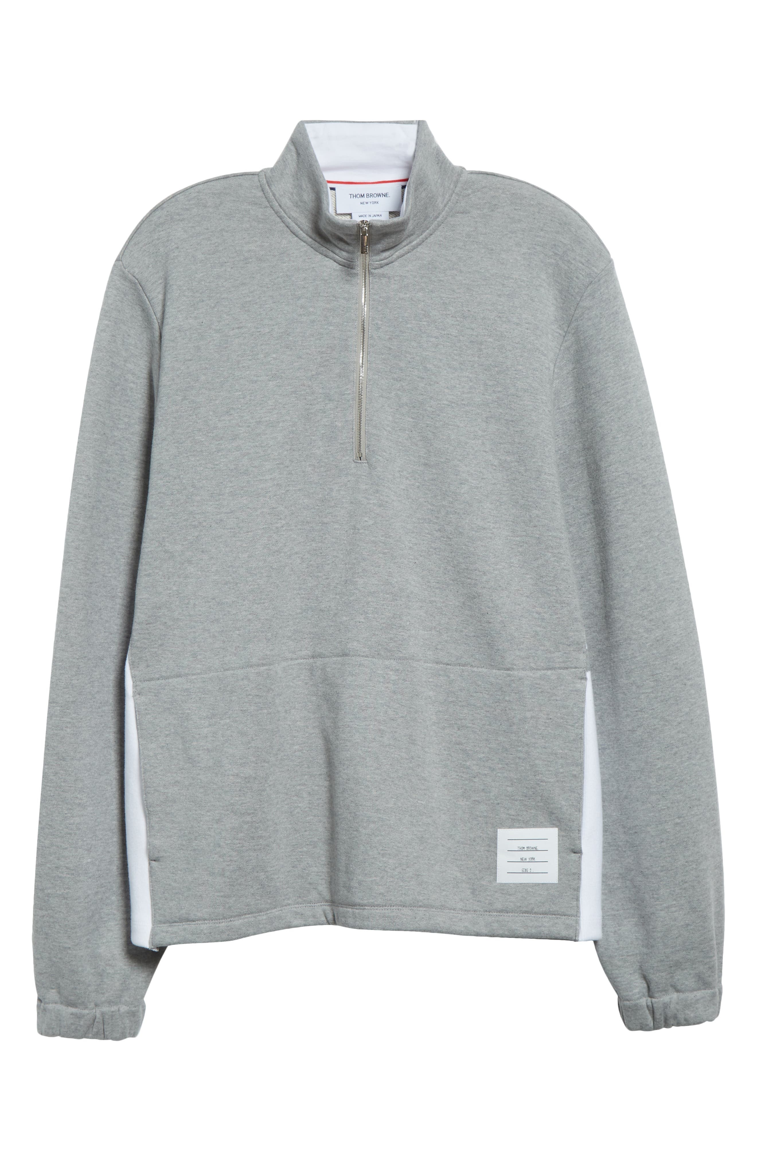 Thom Browne 4-Bar Stripe Funnel Neck Half Zip Sweatshirt in Light Grey at Nordstrom - 6