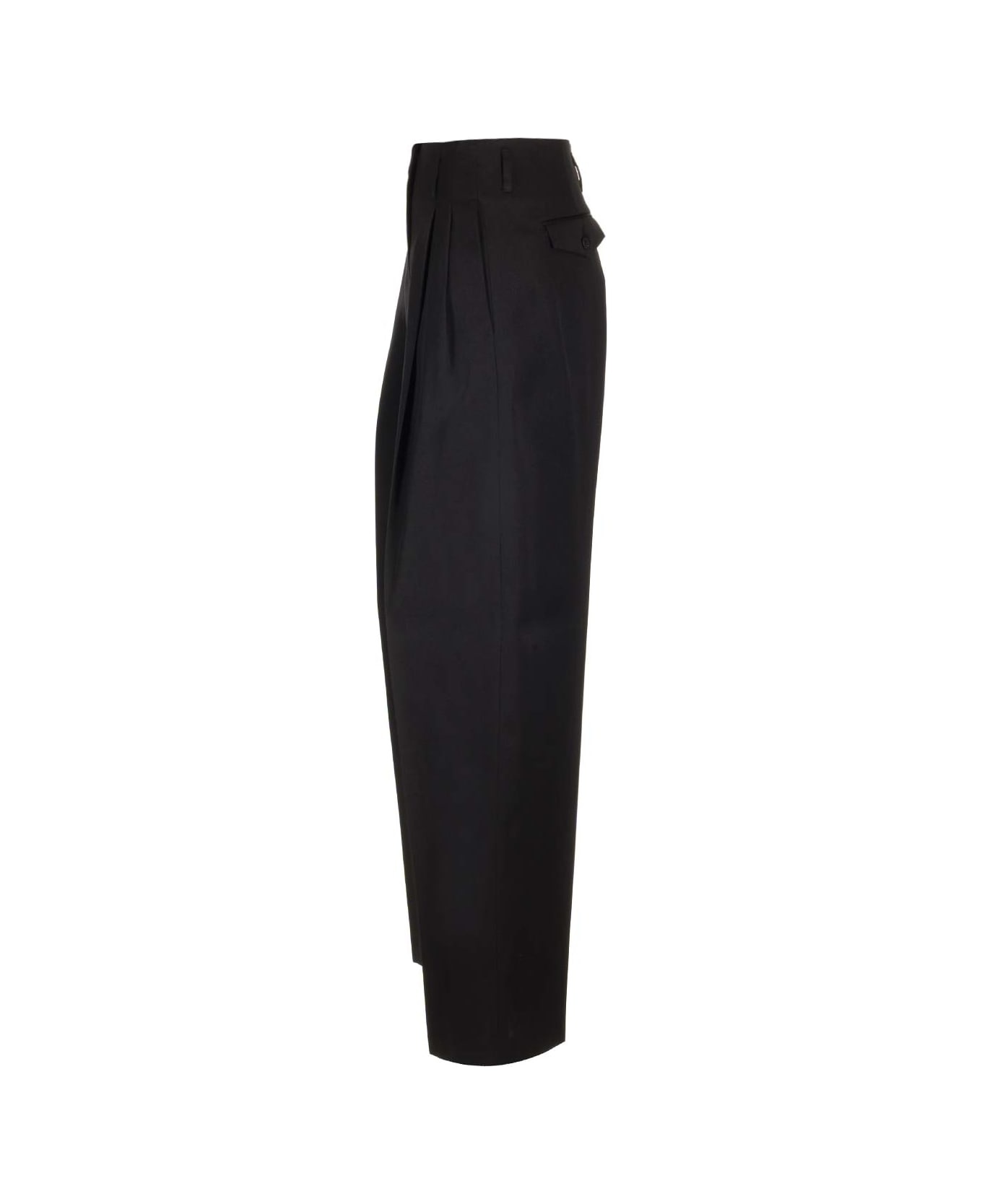 Wool Gabardine Wide Leg Trousers - 3