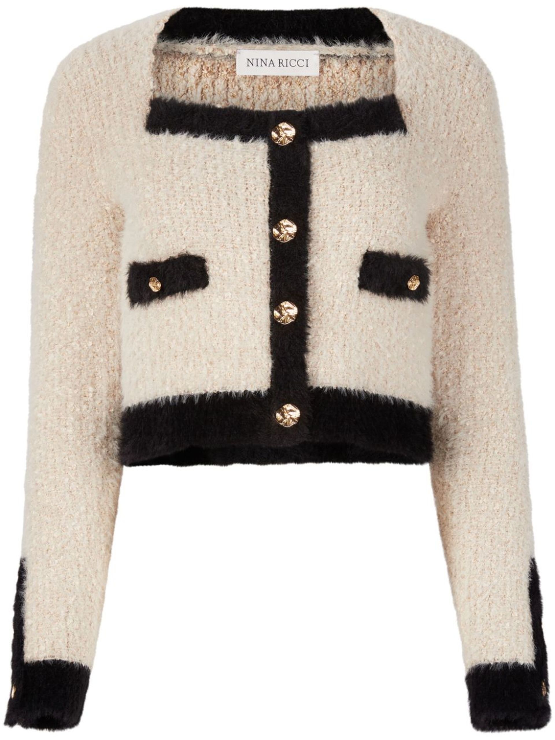 Neutral Tweed Cropped Cardigan - 1