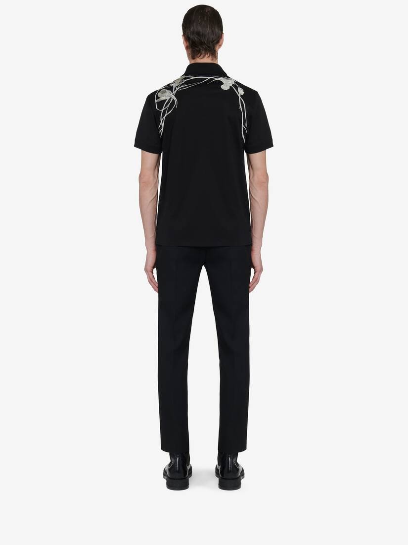 Men's Pressed Flower Harness Polo Shirt in Black - 5