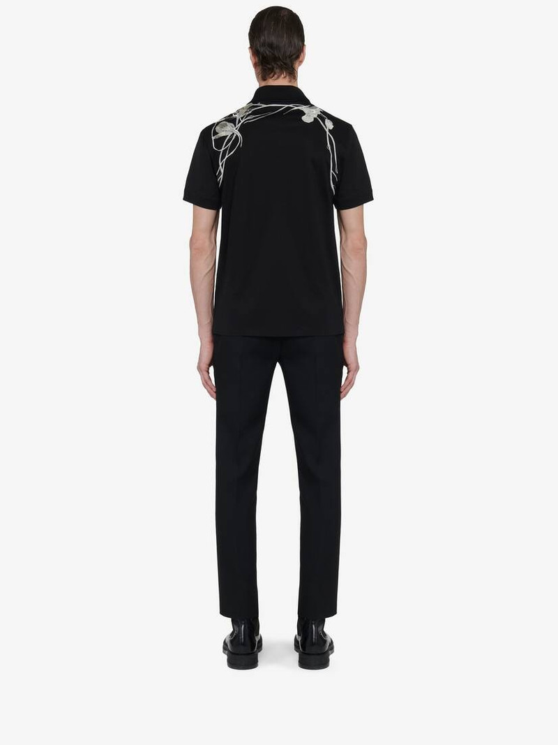 Men's Pressed Flower Harness Polo Shirt in Black 5