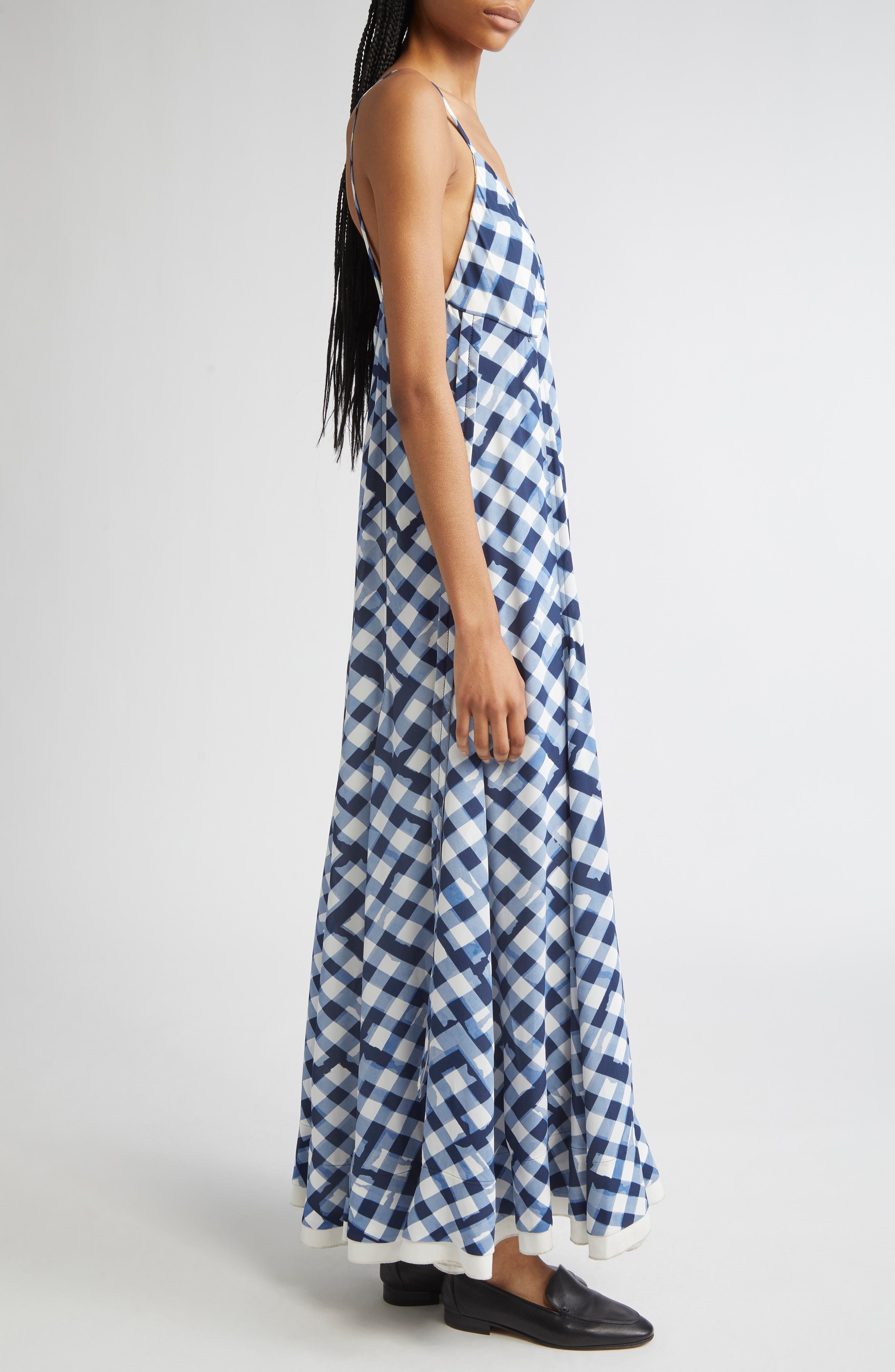 Proenza Schouler June Abstract Gingham Crêpe de Chine Maxi Dress in Dark Navy Multi at Nordstrom - 3
