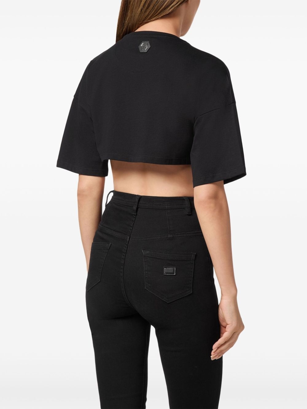 logo-embellished cotton crop top - 4