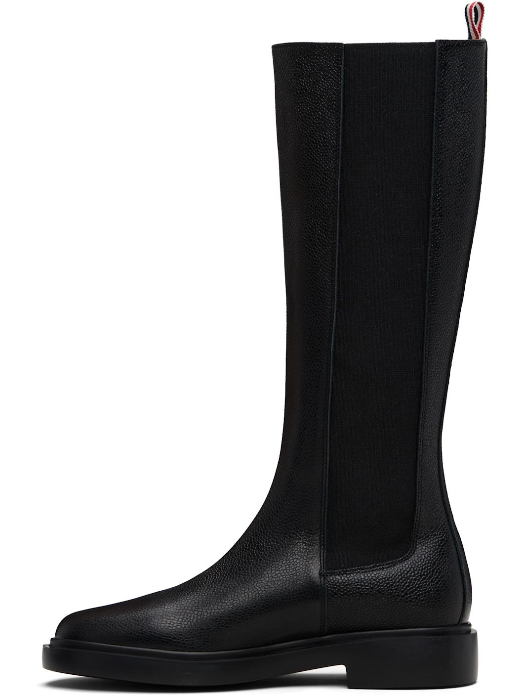 Black Pebble Grain 4-Bar Knee High Chelsea Boots - 3