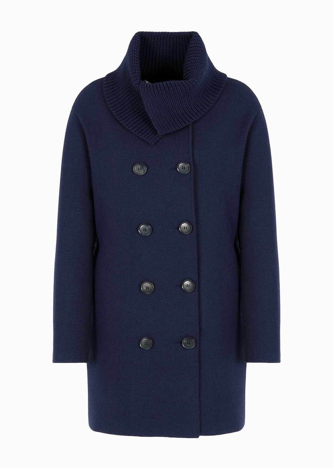 Double-breasted coat in a knitted virgin-wool blend - 1