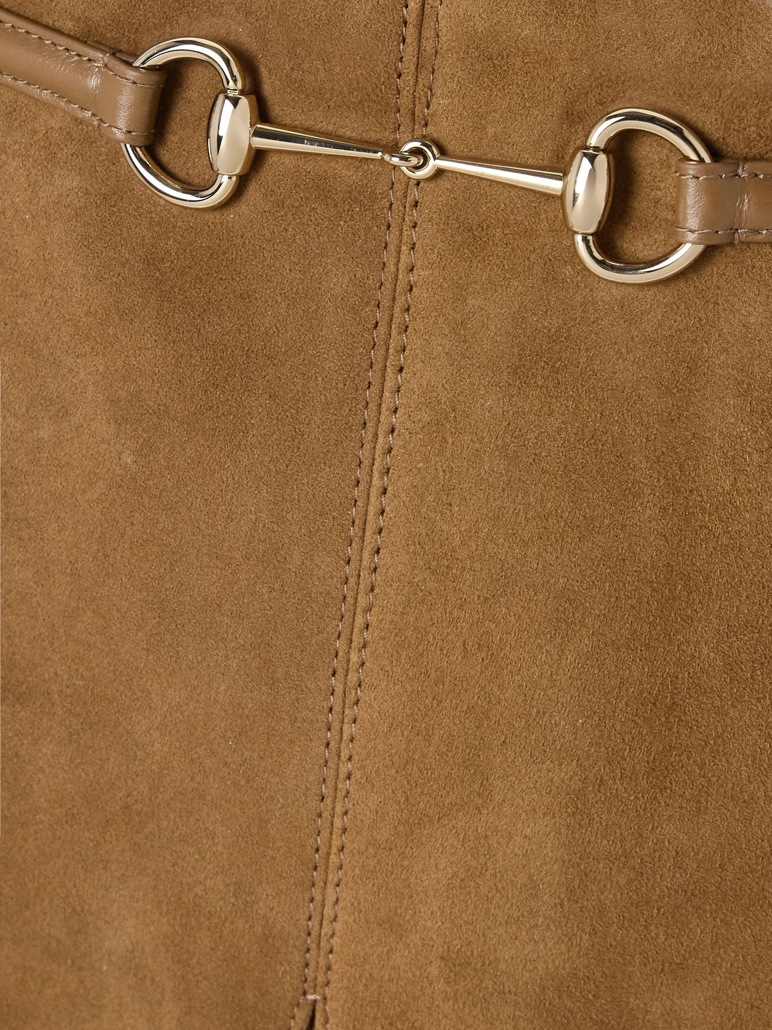 Horsebit-detailed leather-trimmed pleated suede midi skirt Brown - 4