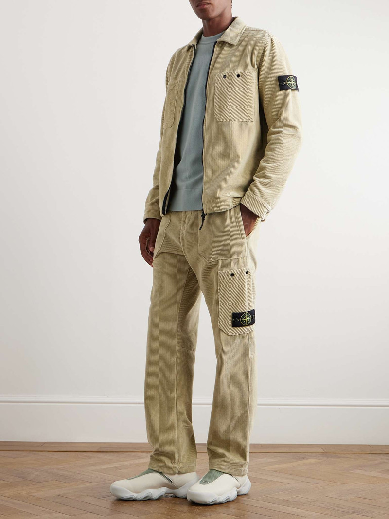 Stone Island Straight-Leg Logo-Appliquéd Shell-Trimmed Garment-Dyed Cotton-Corduroy Trousers outlook