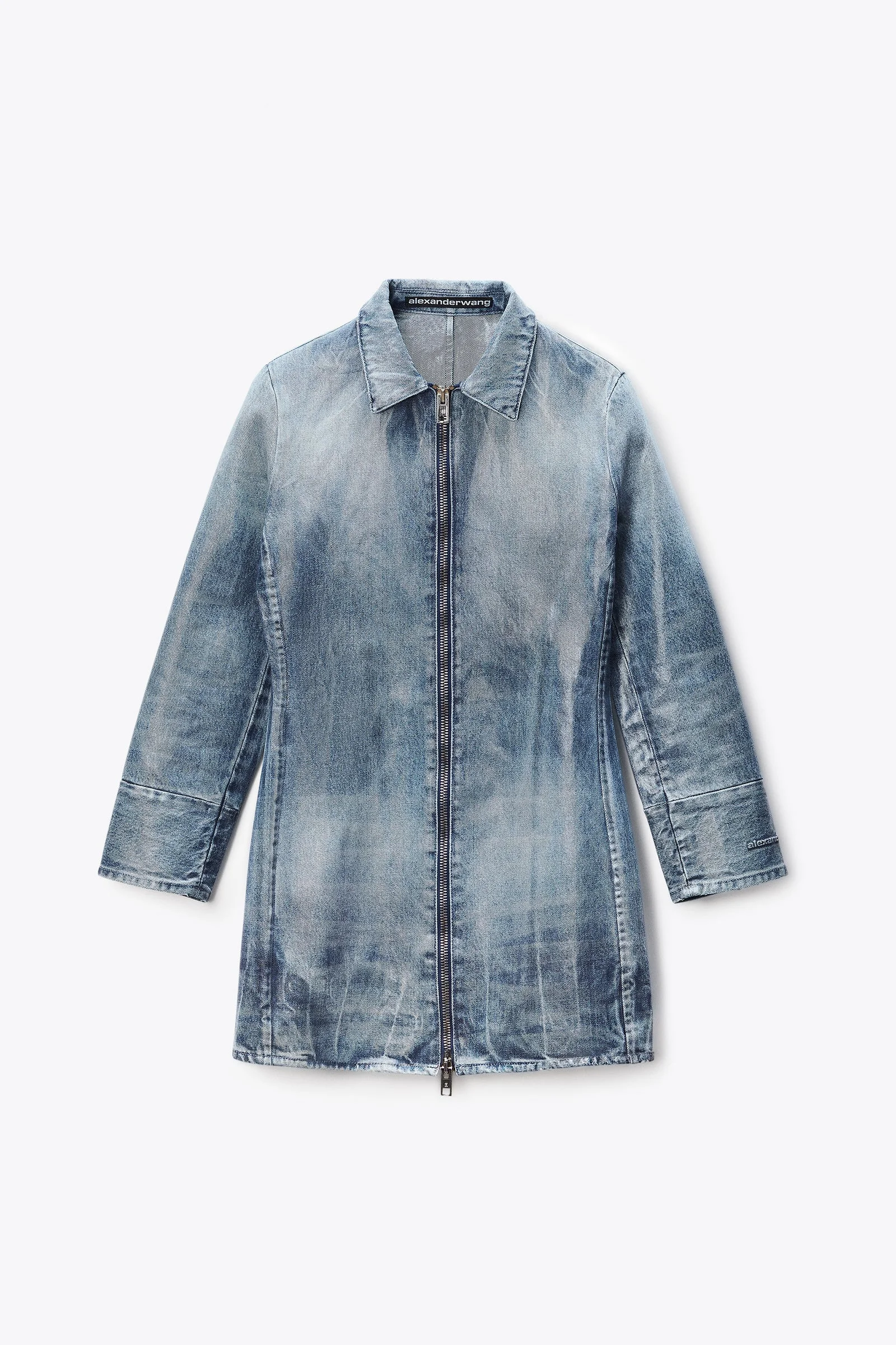 glazed denim long jacket - 1