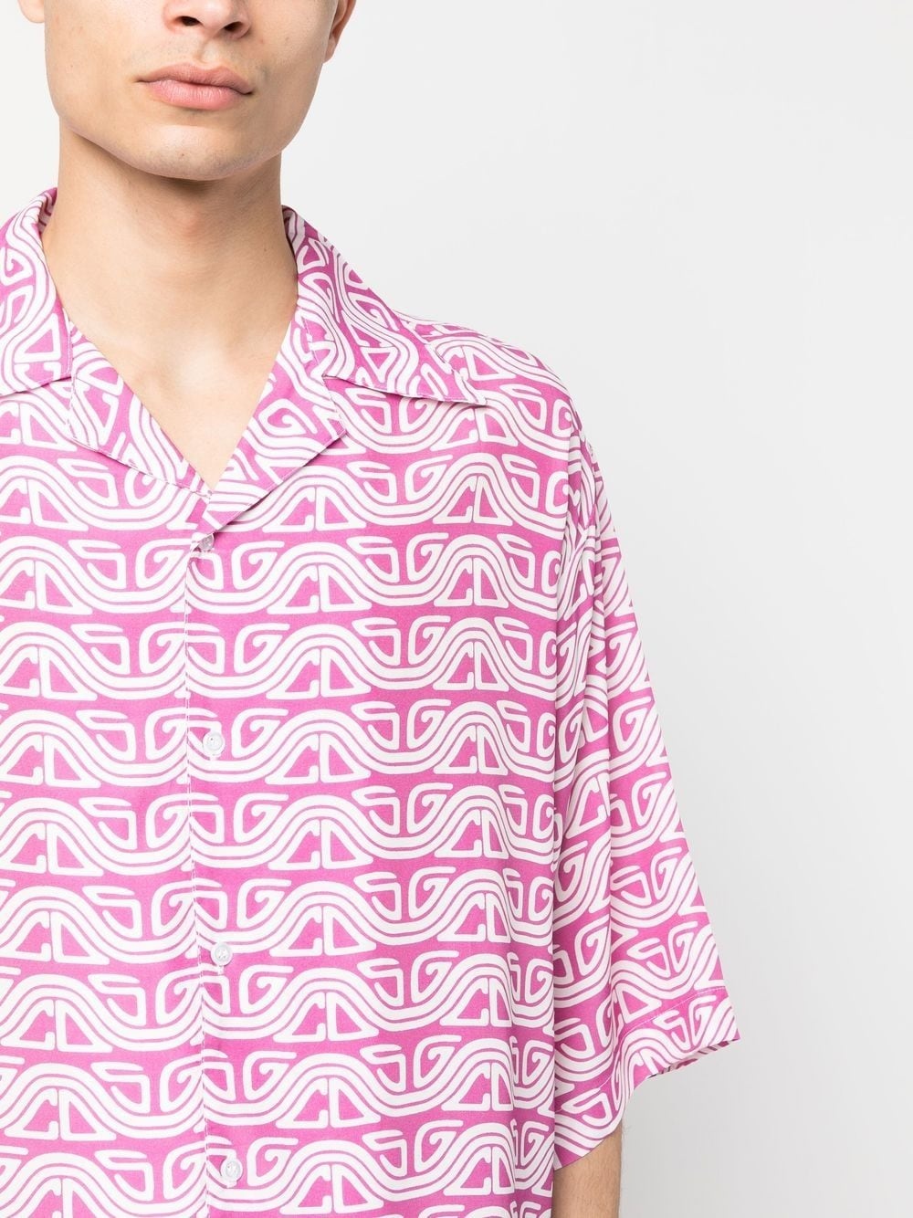 wave printed bowling shirt - 5