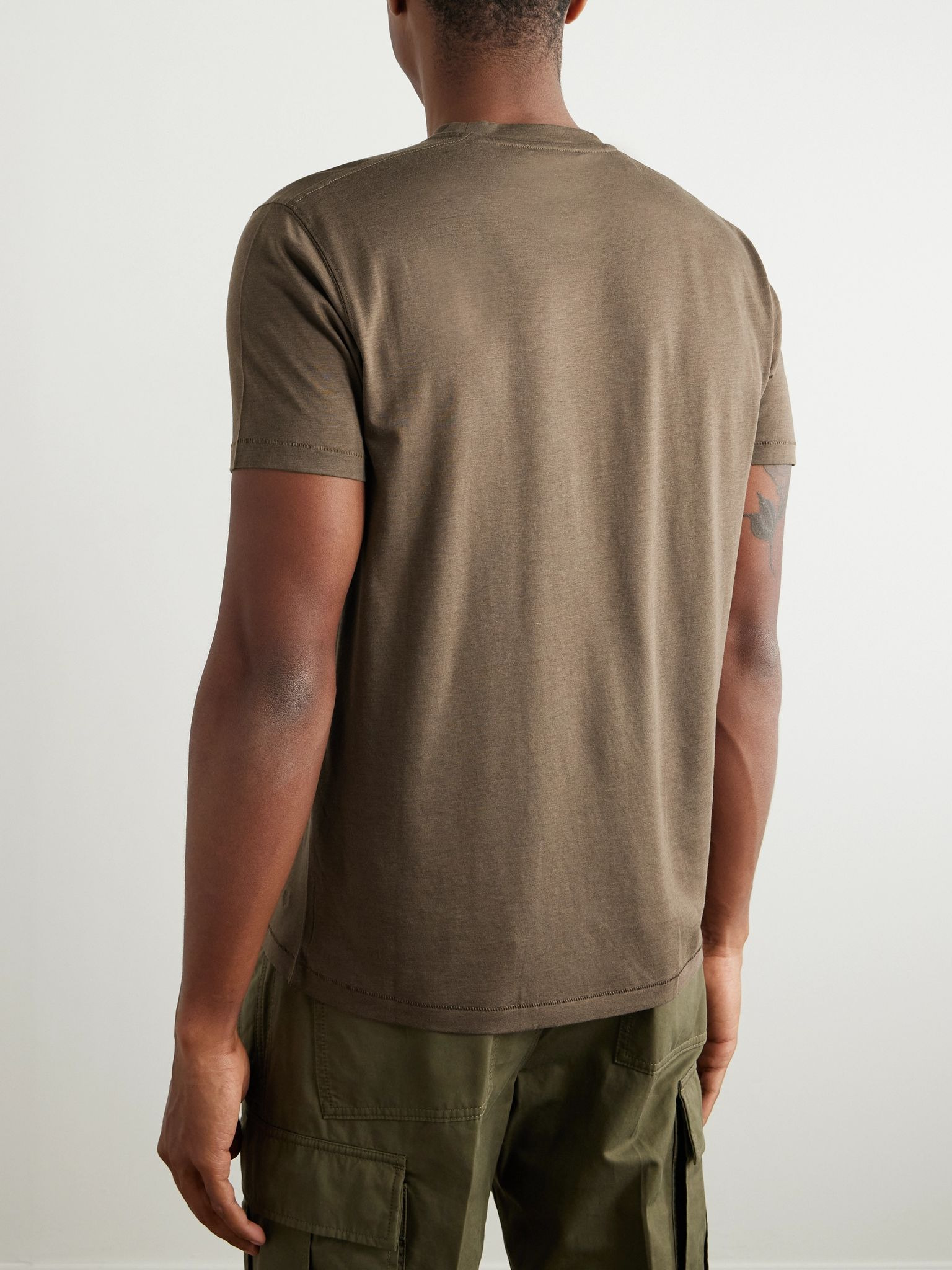 Slim-Fit Lyocell and Cotton-Blend Jersey T-Shirt Brown - 4