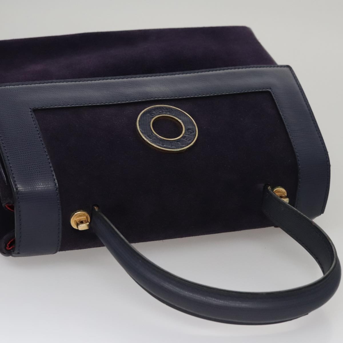 CELINE Hand Bag Suede Leather Purple Gold - 6