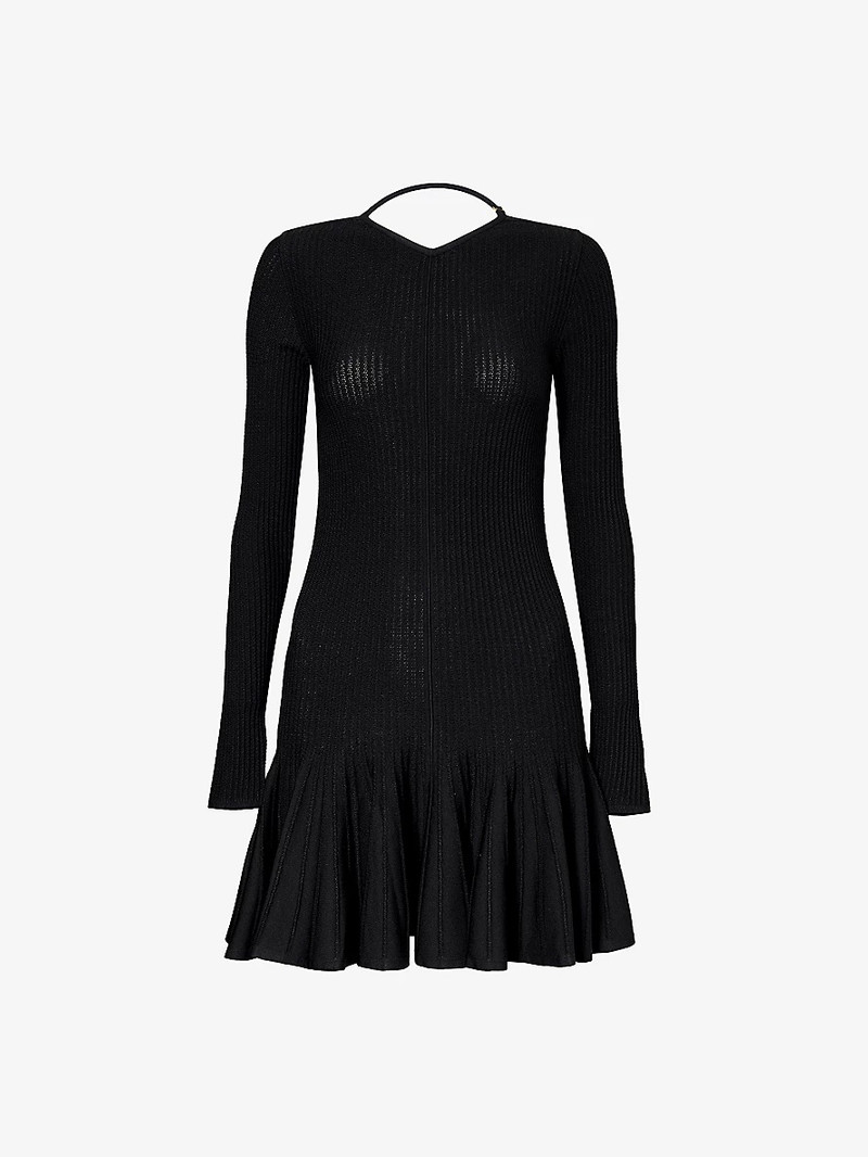 Mamie round-neck woven-blend mini dress 1