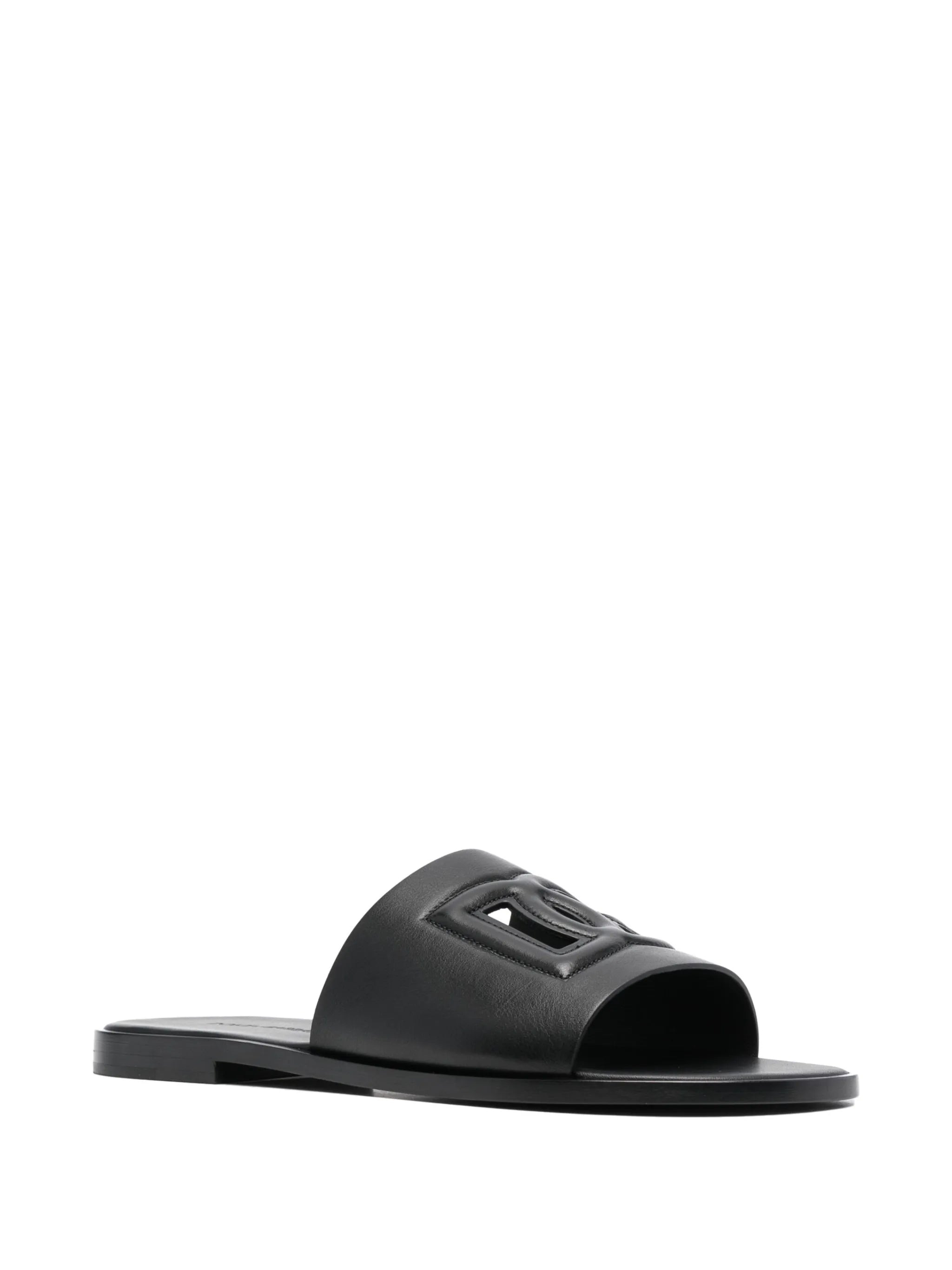 embossed-logo leather slides - 2