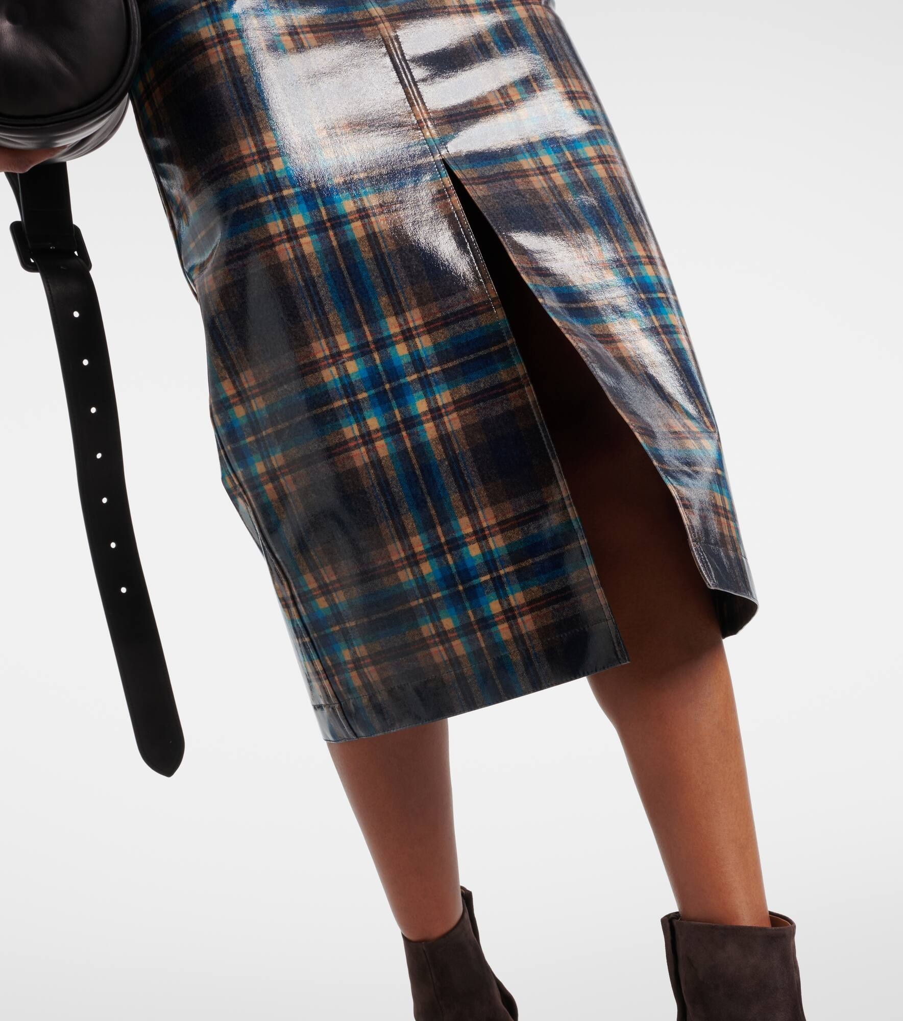 Checked coated wool midi skirt - 5