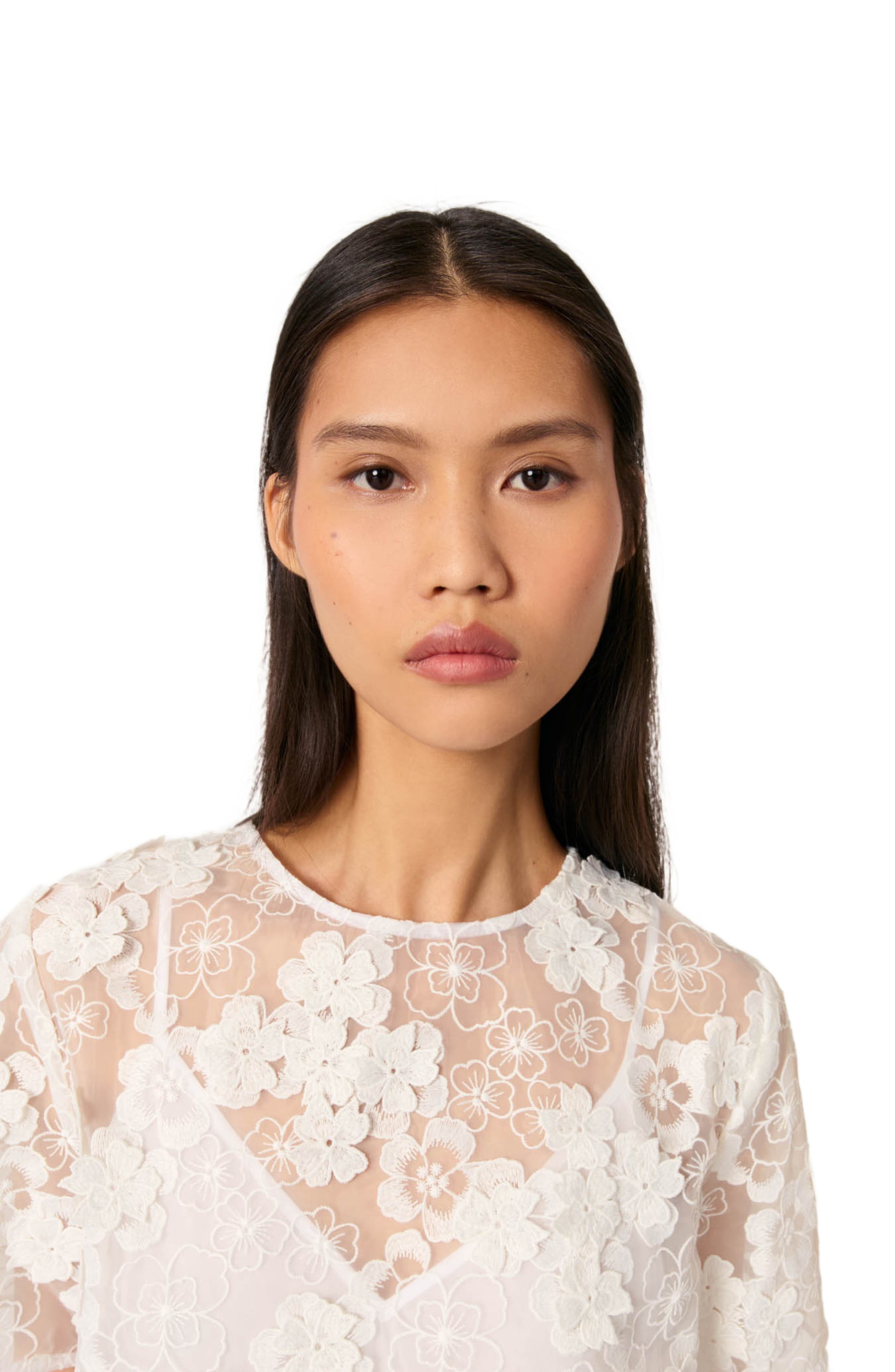 maje Embroidered short-sleeved top in White at Nordstrom - 5