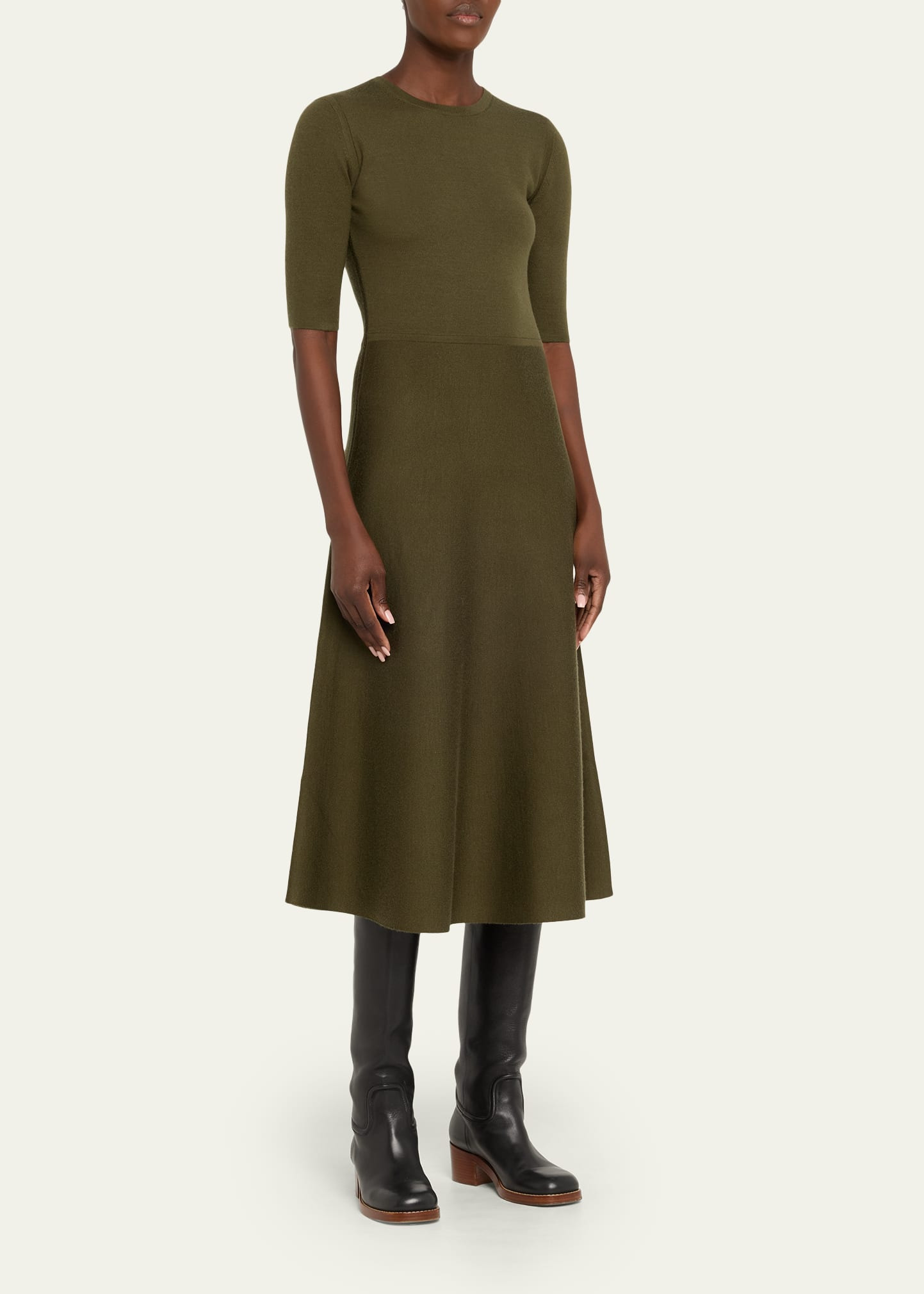 Seymore Wool-Cashmere Short-Sleeve Midi Dress - 4