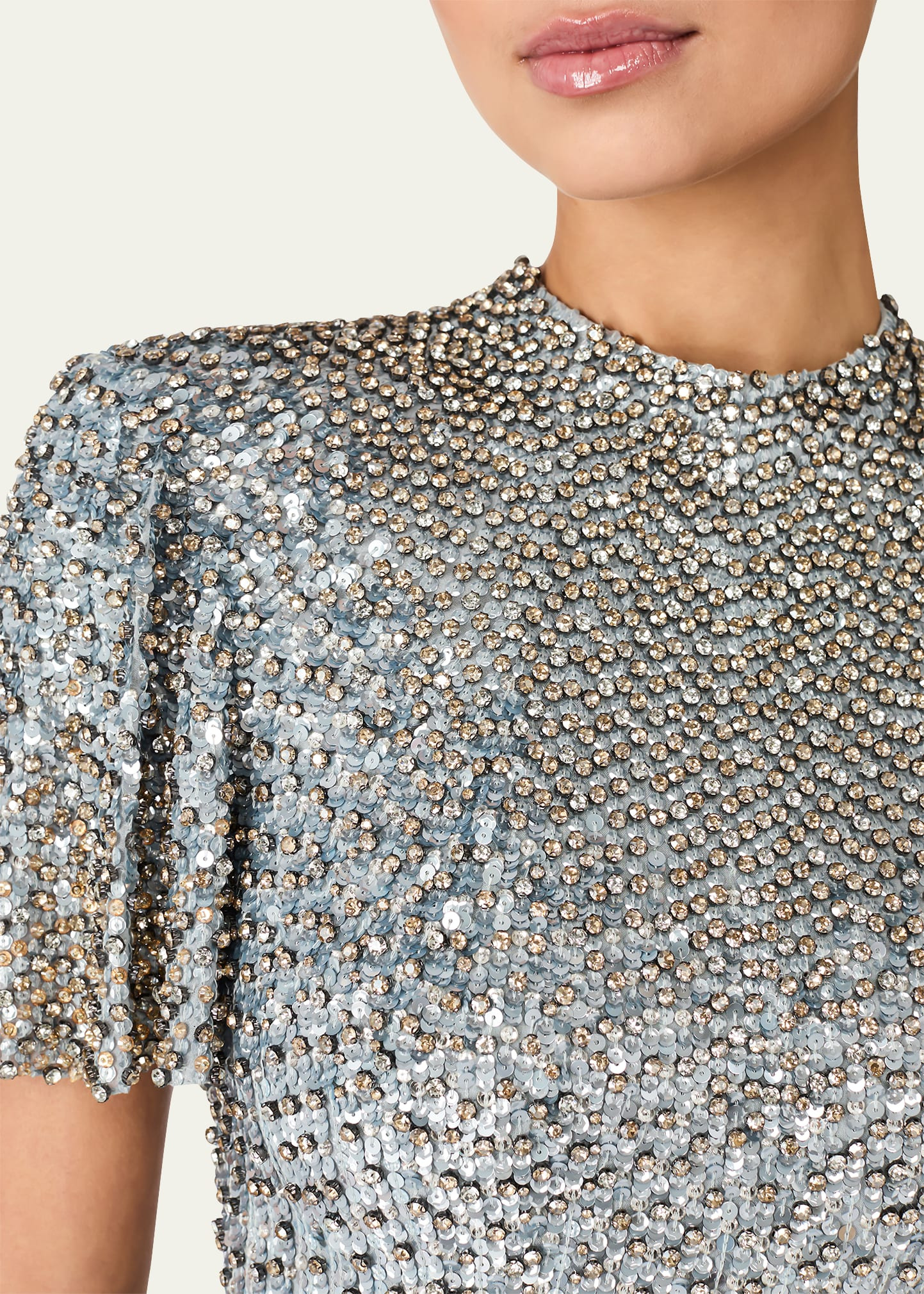 Jourdain Crystal Sequined Flutter-Sleeve Gown - 4