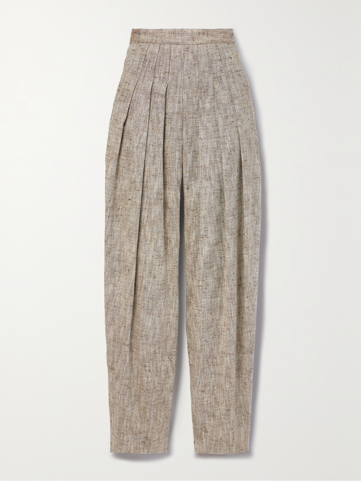 Asael pleated silk, hemp and cotton-blend tweed tapered pants Multi - 1