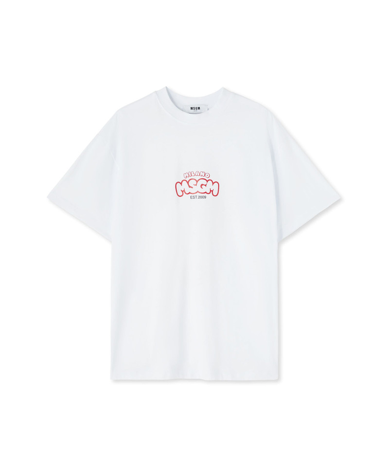 MSGM Cotton crewneck t-shirt with logo and "cocktail" graphic in collaboration with Burro Studio outlook