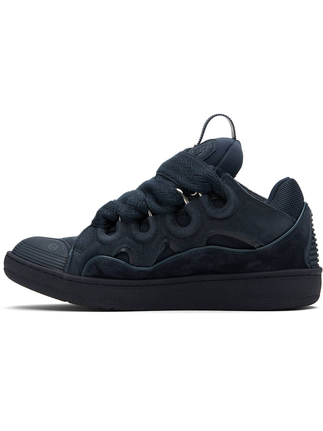 Navy Leather Curb Sneakers - 3