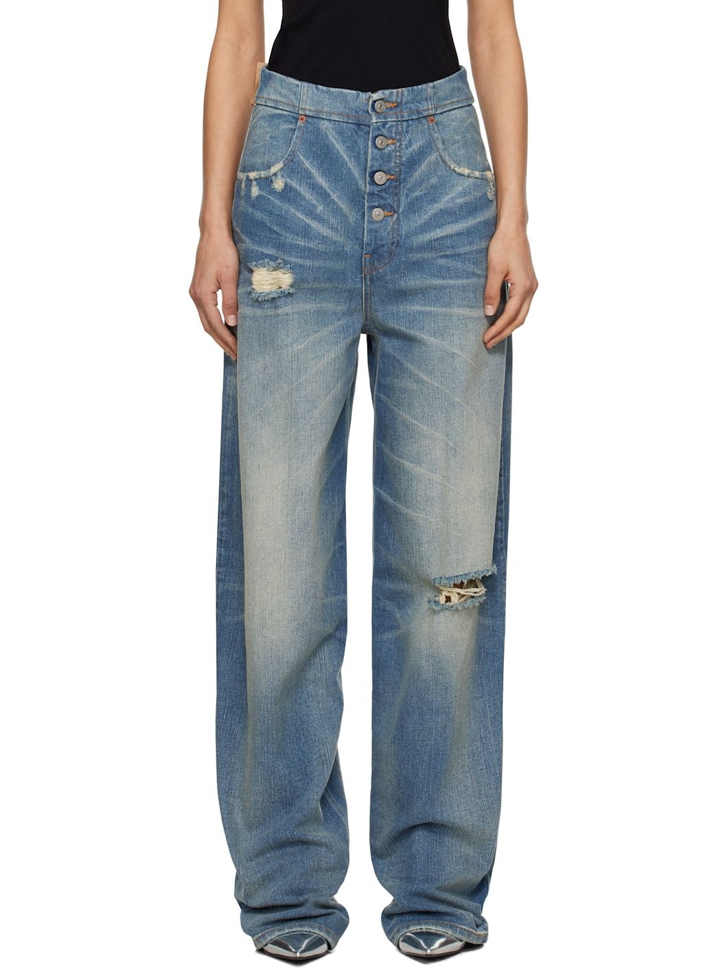 Blue Distressed 5 Pockets Jeans - 1