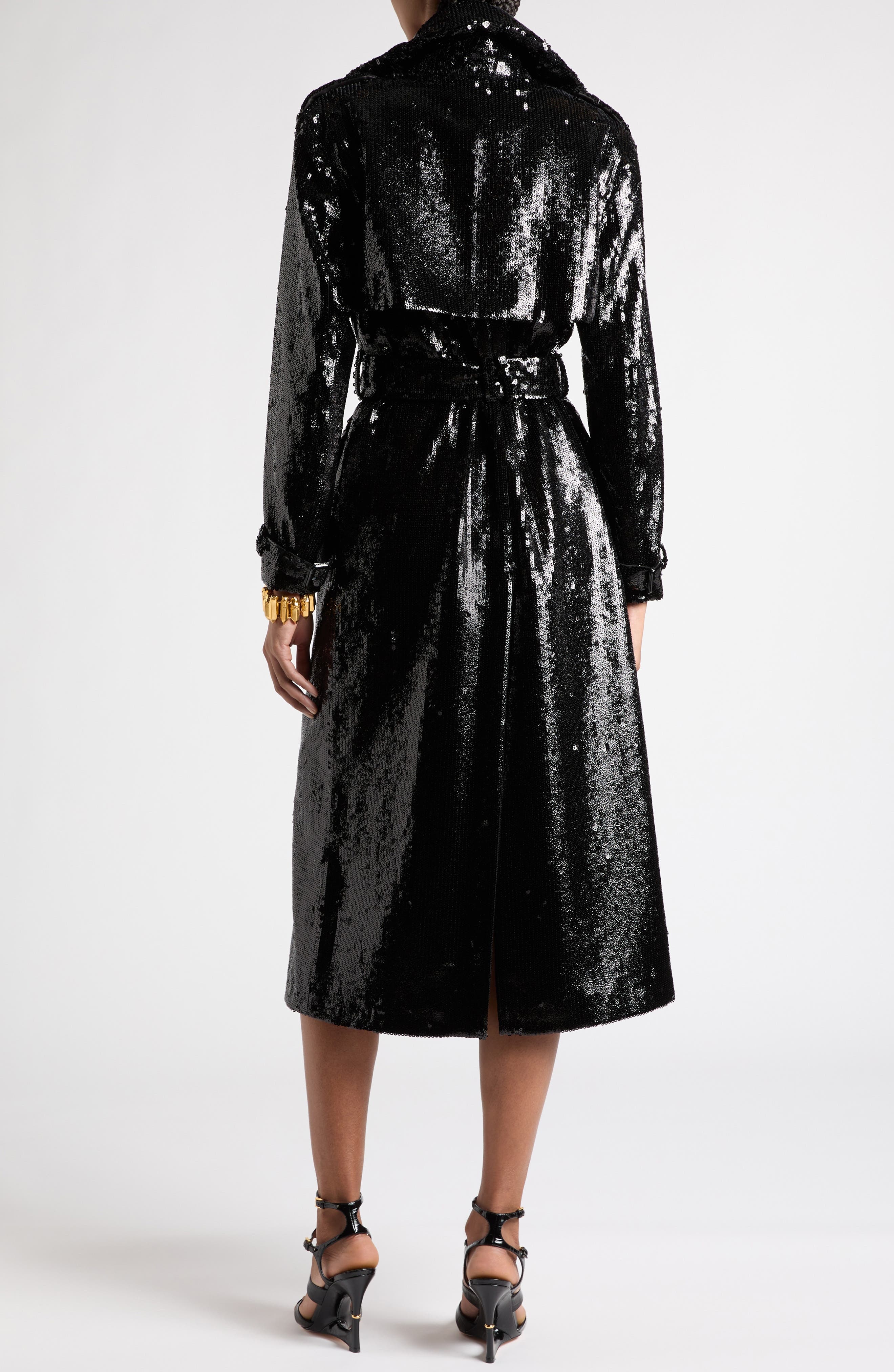 TOM FORD Sequin Belted Trench Coat in Lb999 Black at Nordstrom - 2