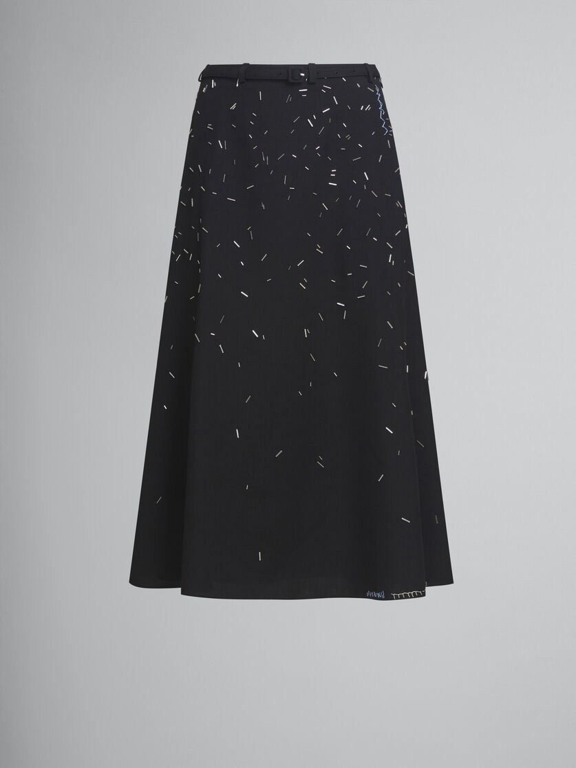 BLACK WOOL SKIRT WITH EMBROIDERED BEAD DETAIL - 1