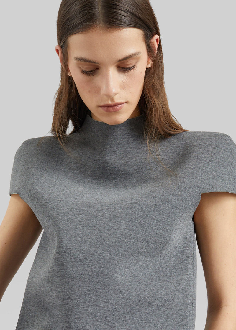 Anya Neoprene Sculpted Sleeve Top - Grey Melange 3