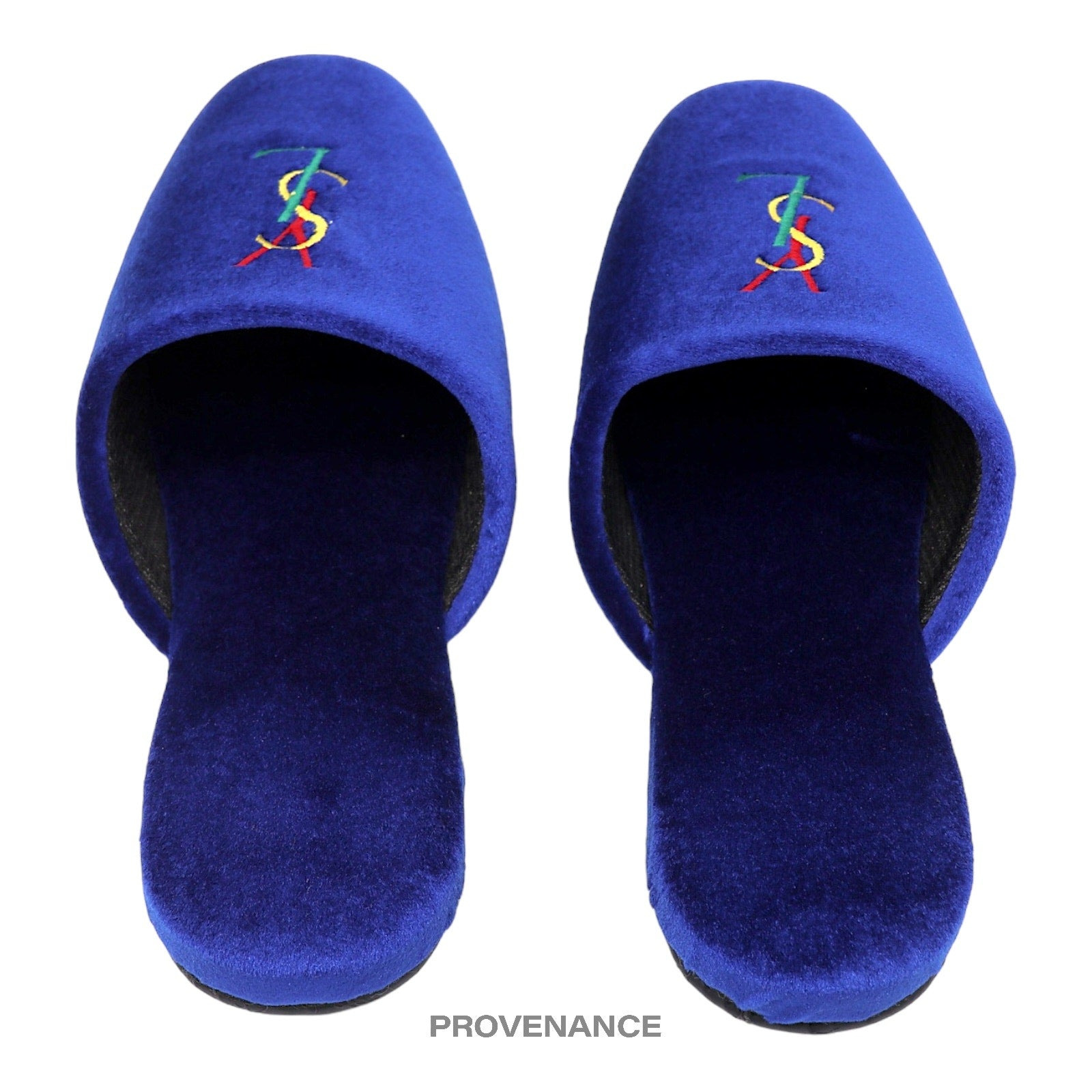 Yves Saint Laurent YSL Logo Slipper - Blue Velour - 2